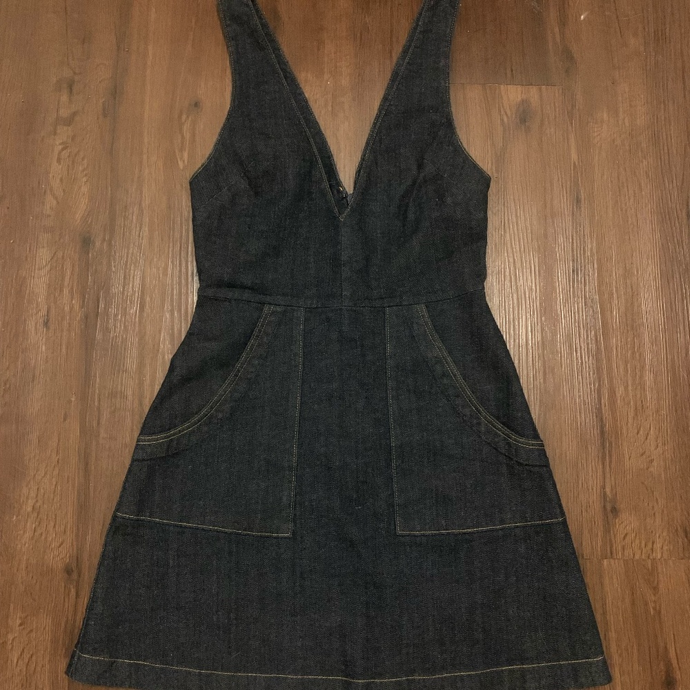 Reformation V-Neck Denim Pinafore Mini Dress